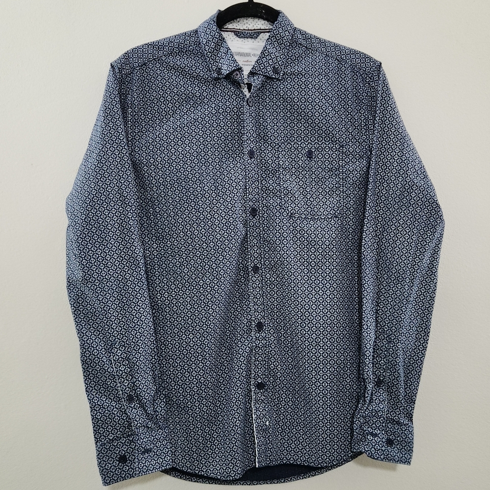International Report Navy Geometric Button-Down Shirt